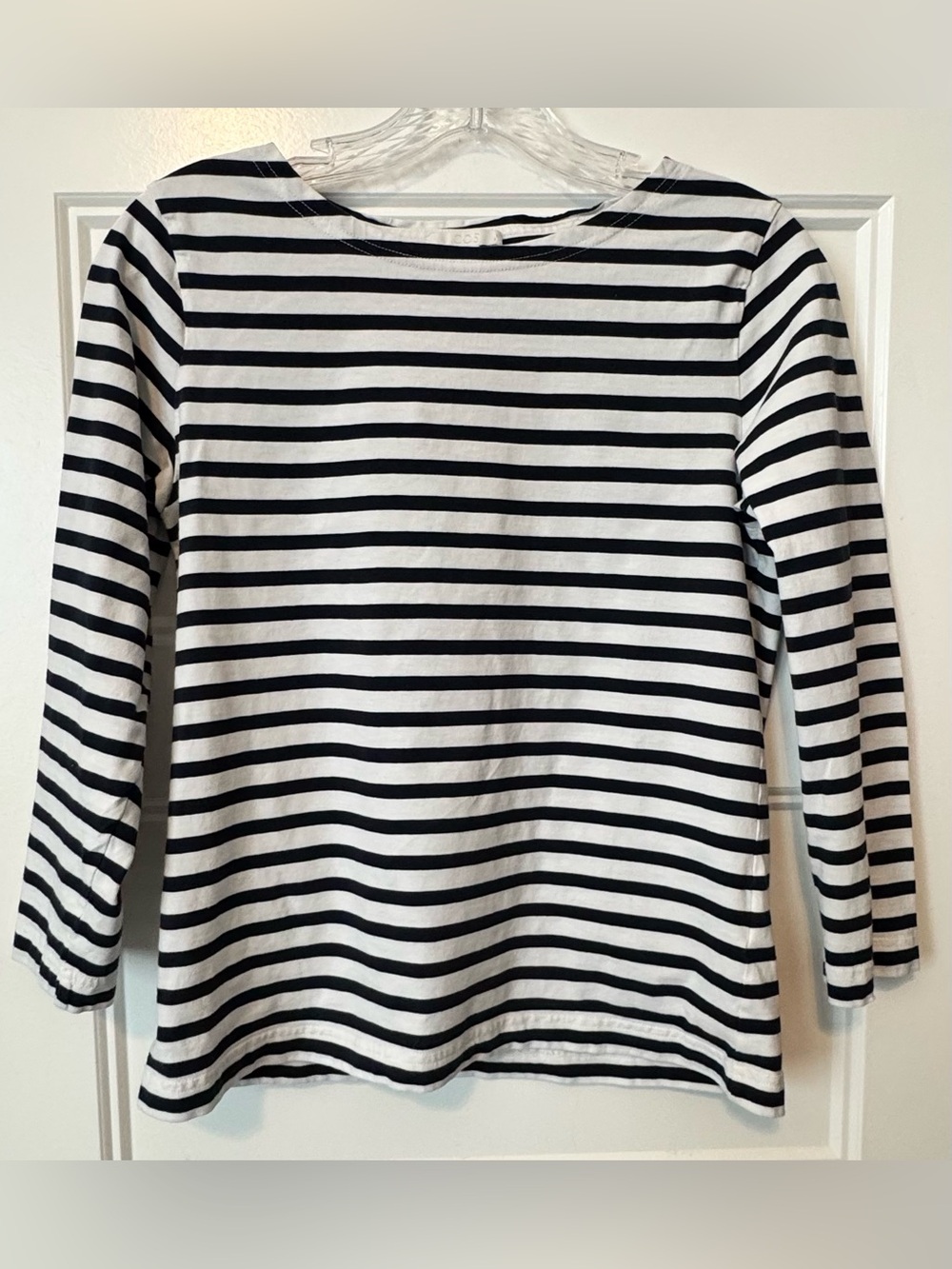 COS Navy White Breton Stripe Boat Neck Long Sleeve Tee Top Size Small